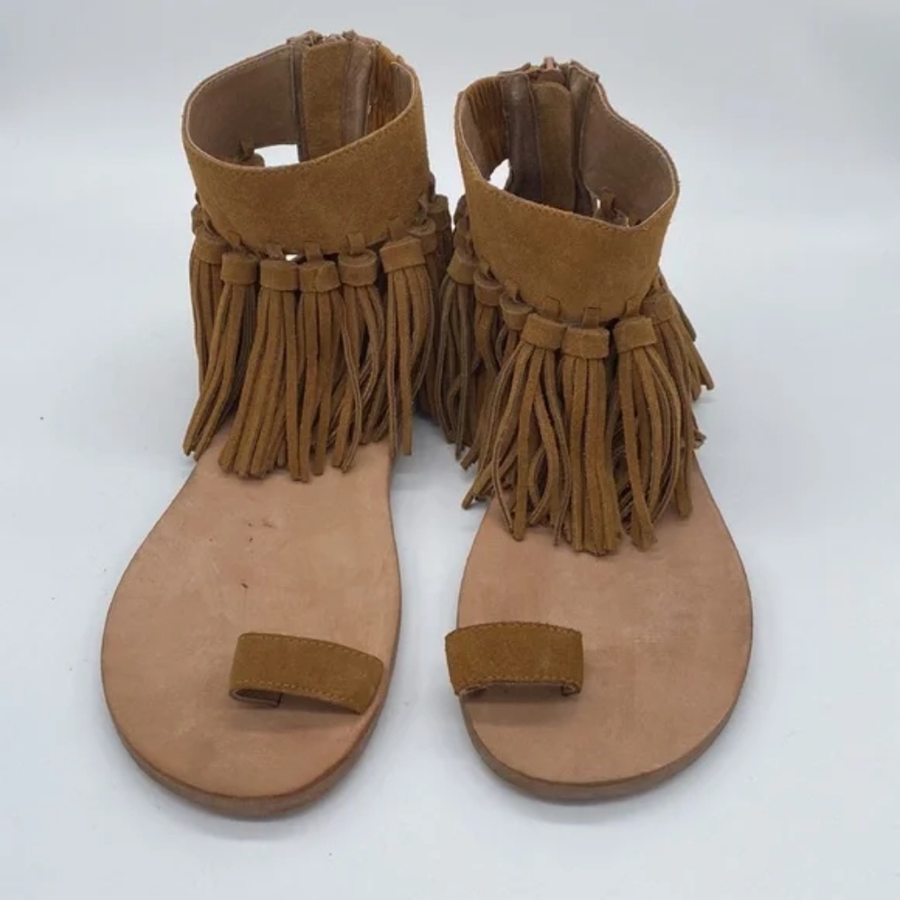Jeffrey Campbell Borla Tan Suede Fringe Tassel